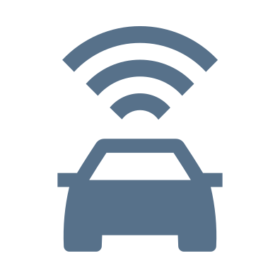 Піктограма автомобіля з доступом до інтернету синього кольору